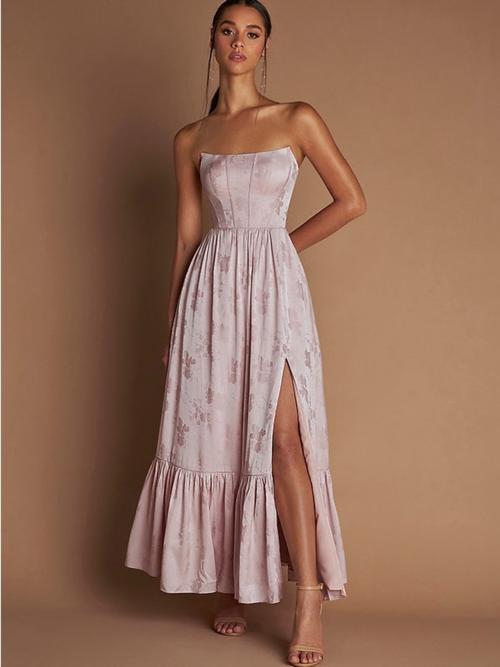 Azazie Floria Blush Strapless Floral Jacquard Maxi Dress